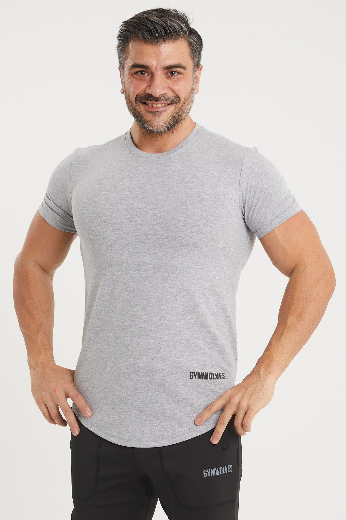 Gymwolves Erkek Spor T-Shirt | T-shirt | Workout Tanktop | Gri | Never Give Up |