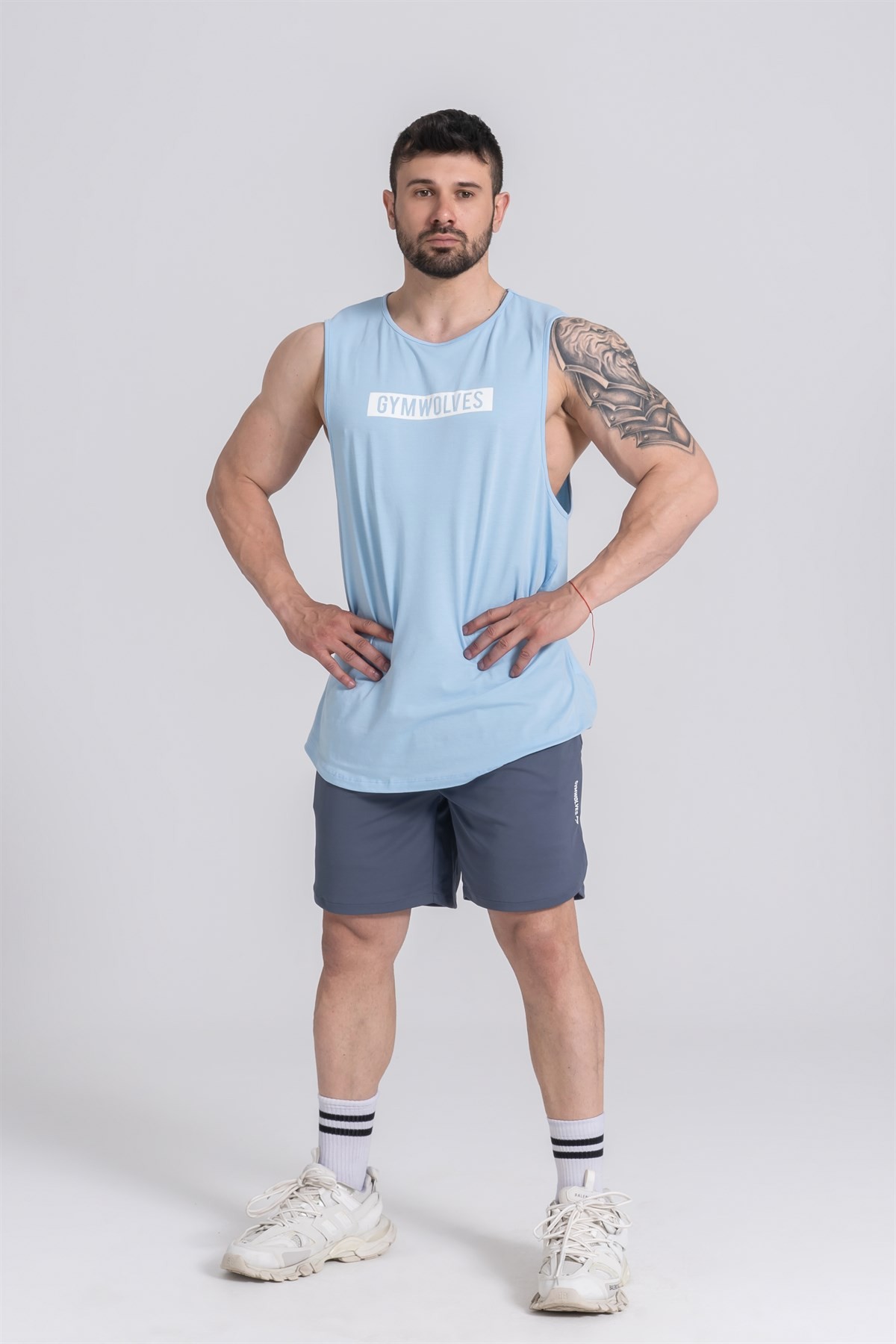 Gymwolves Erkek Kolsuz T-Shirt | Erkek Spor T-shirt | Light Blue | Workout Tanktop |