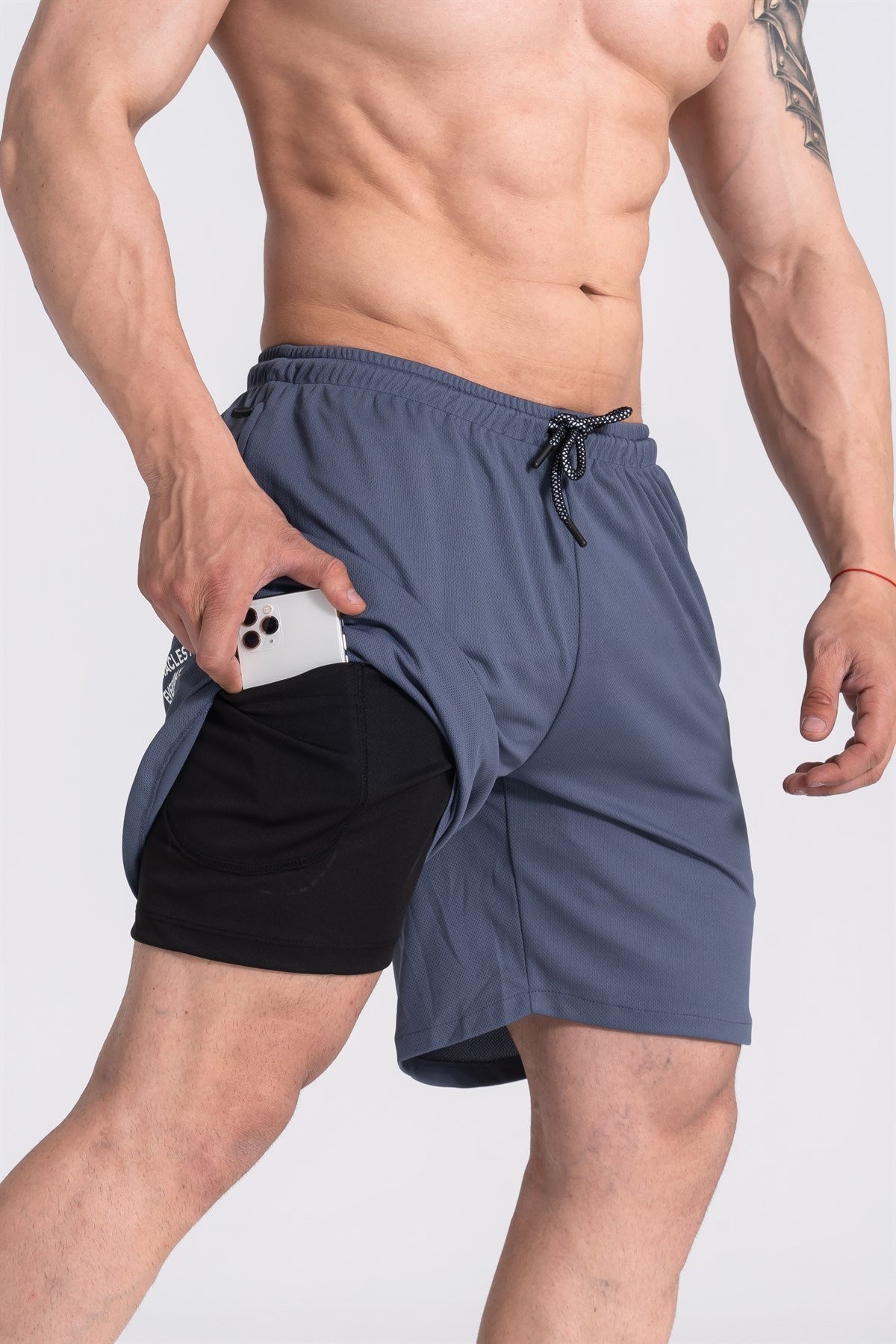 Gymwolves Erkek Spor Şort Çift Katmanlı | Dark Gray | Comfortable Serisi |
