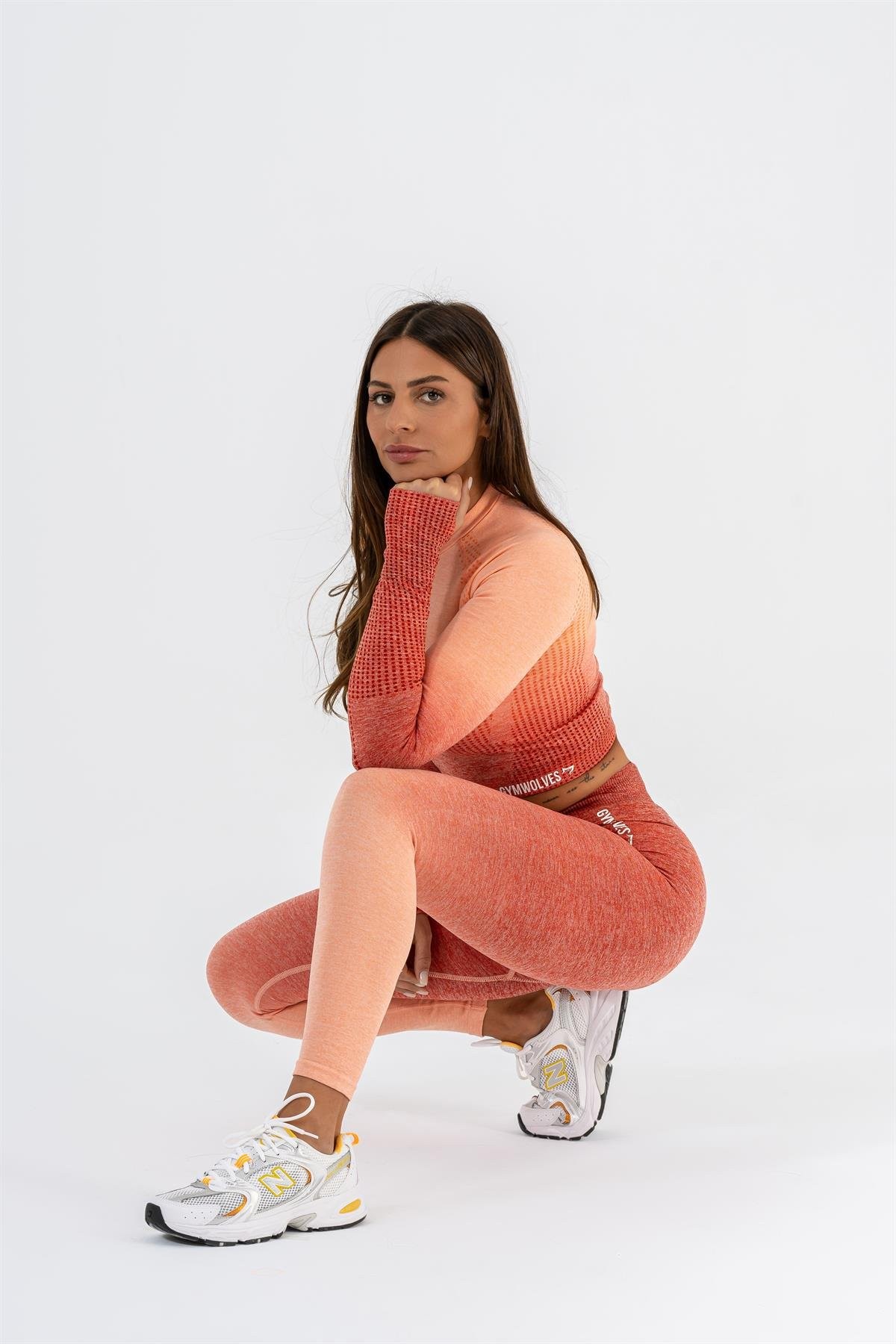 Gymwolves Dikişsiz Spor Tayt | Kırmızı | Seamles Leggings | Ombre Serisi |