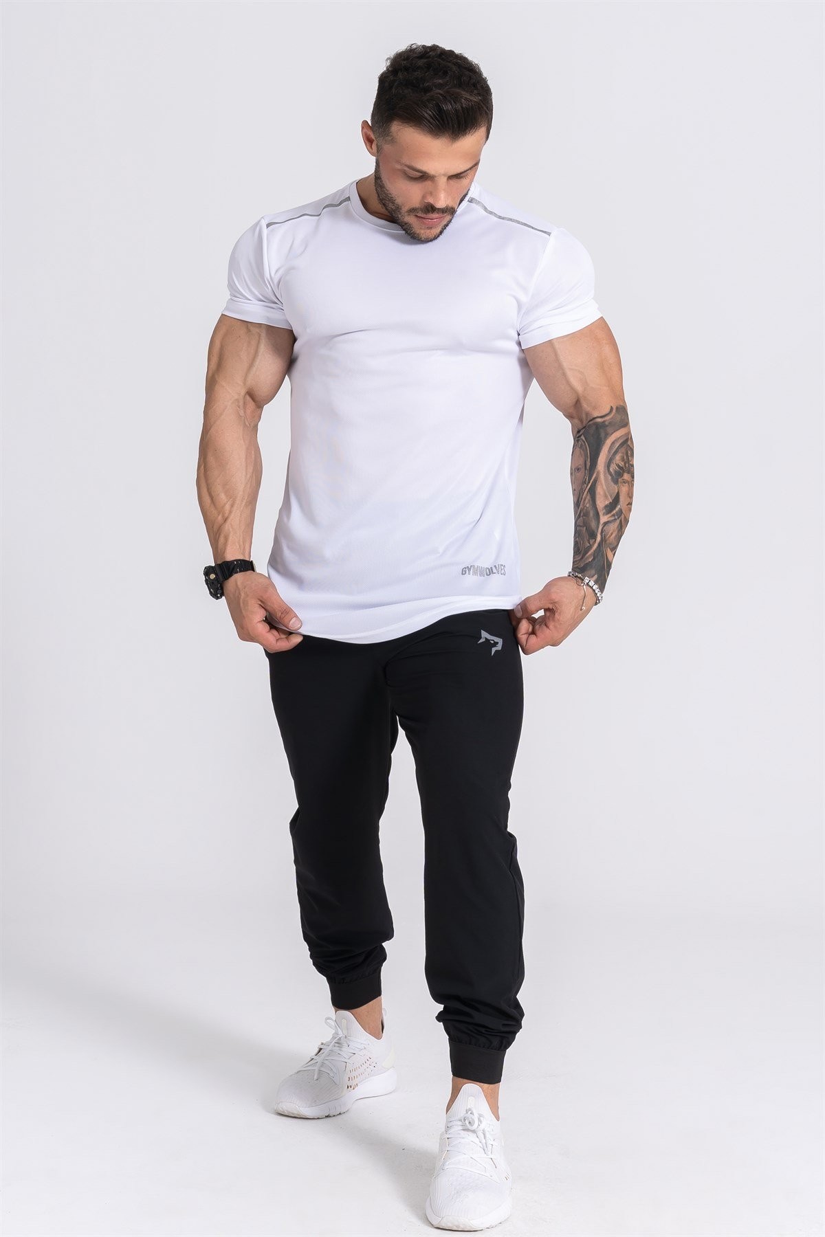 Gymwolves Pro Air Erkek Spor T-Shirt | Workout Tanktop | Never Give Up | Beyaz | Pro Serisi |