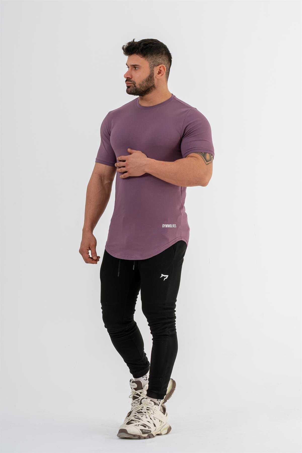 Gymwolves Erkek Spor T-Shirt | T-shirt | Mor | Workout Tanktop | Never Give Up |