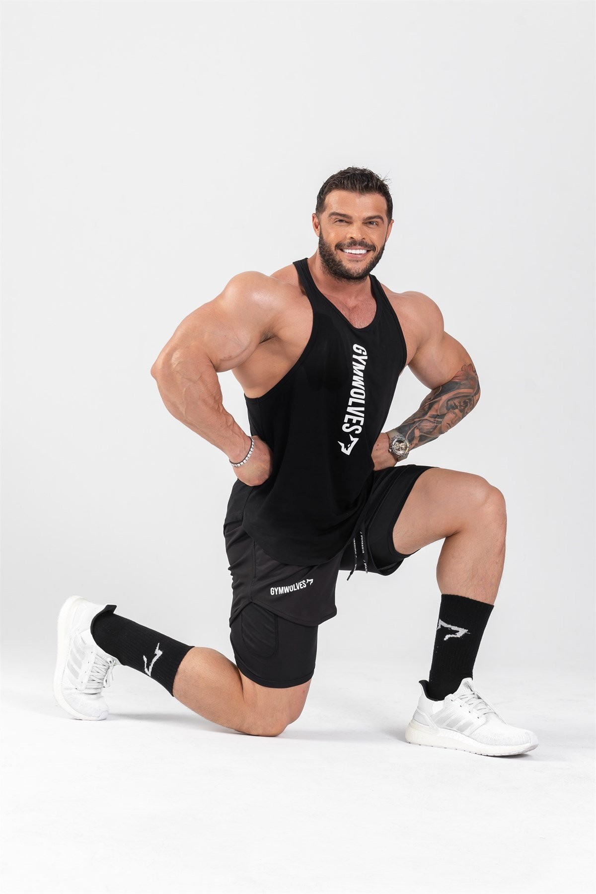 Gymwolves Erkek Spor Şort Çift Katmanlı | Siyah | Comfortable Serisi |