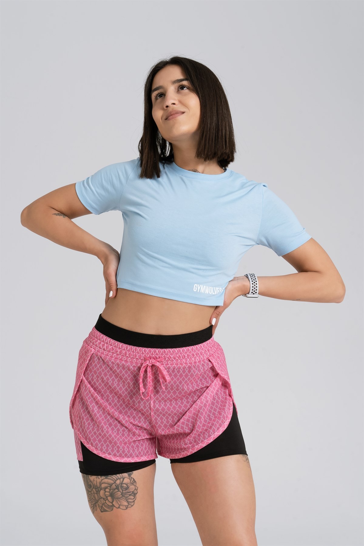Gymwolves Kadın Body Crop Tops | Light Blue | Cotton Serisi |