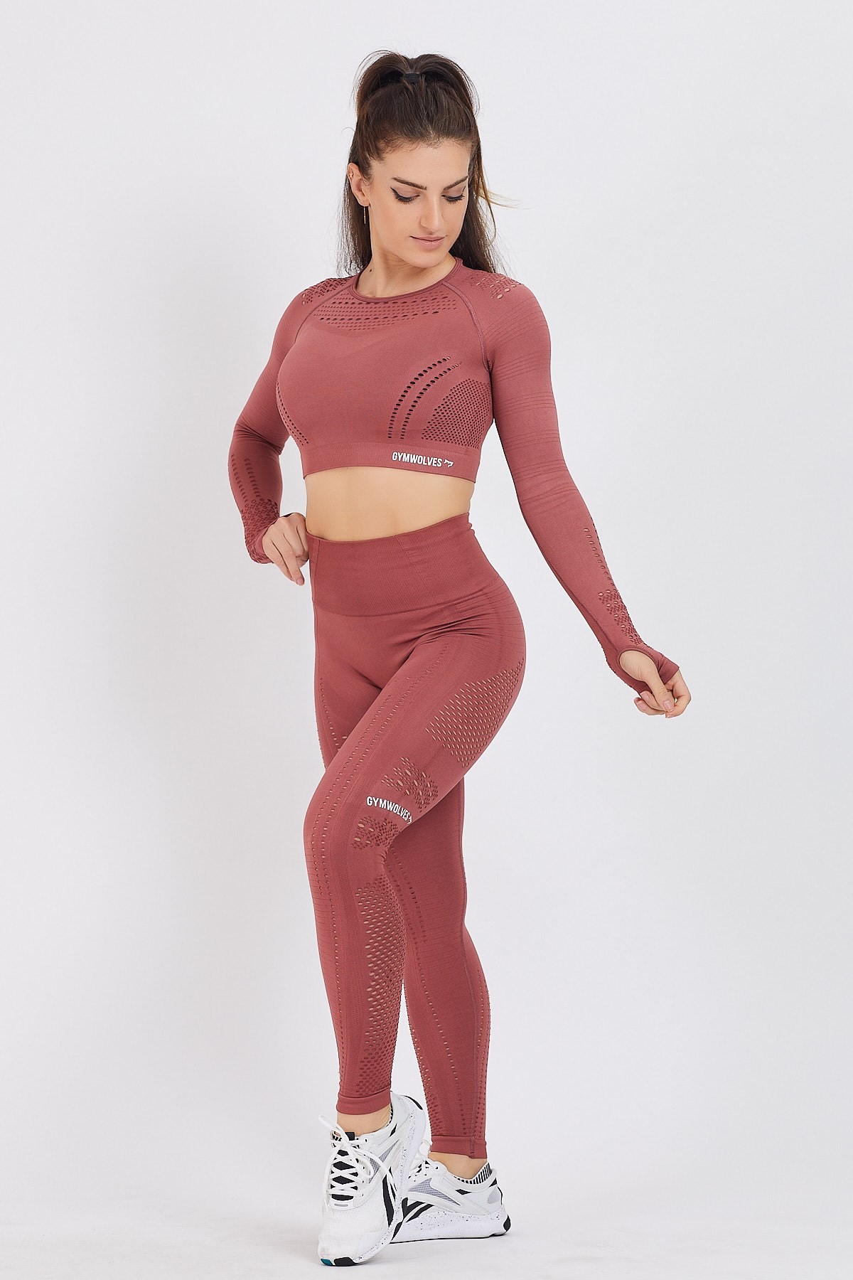 Gymwolves Dikişsiz Spor Tayt | Seamles Leggings | Koyu Kırmızı | Aktive Power Serisi |