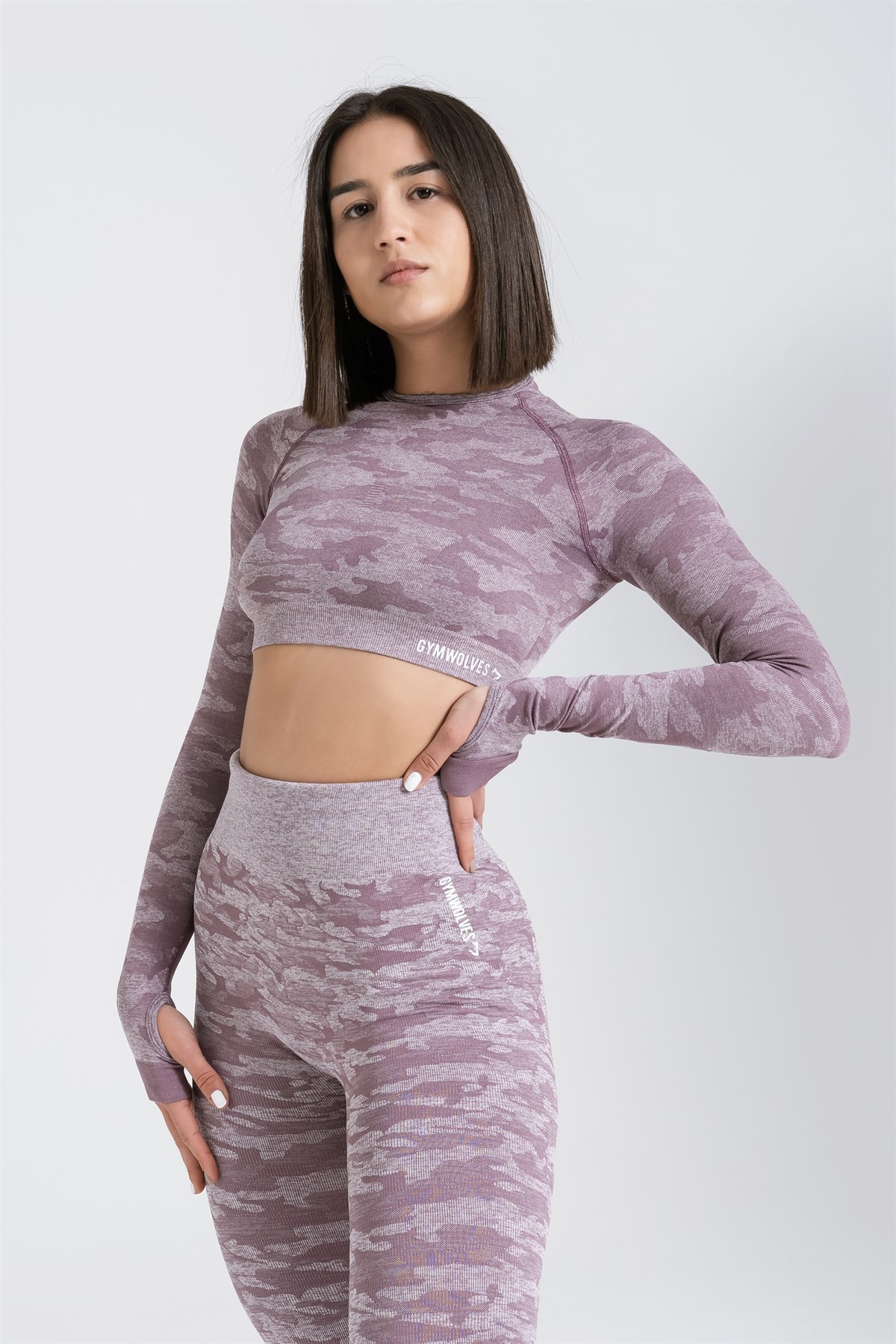 Gymwolves Kadın Uzun Kollu Dikişsiz Spor Tişört | Crop Tops | Mor | Action Serisi Serisi |