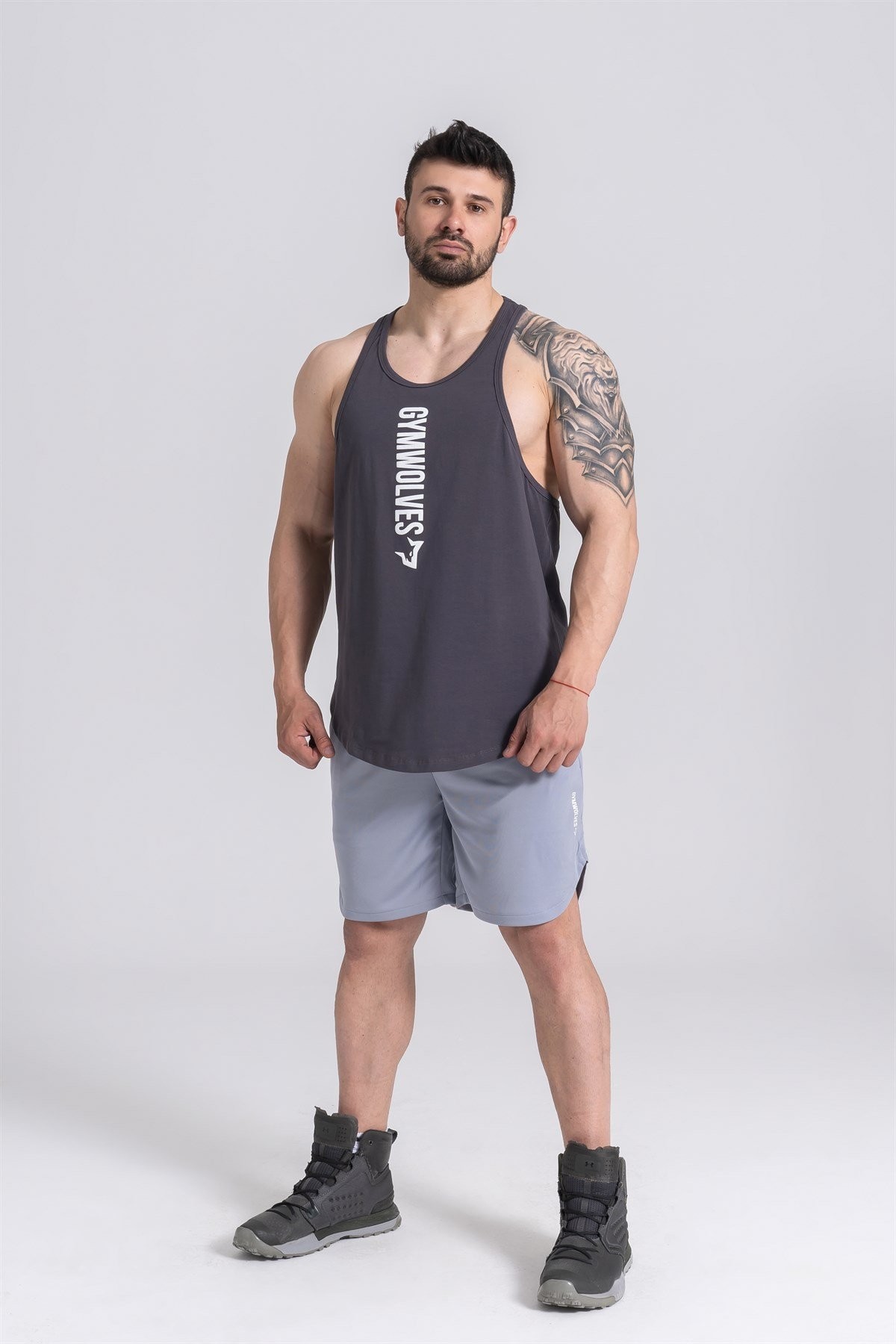 Gymwolves Spor Atleti | Stringer | Workout Tanktop | Füme | Comfortable Serisi