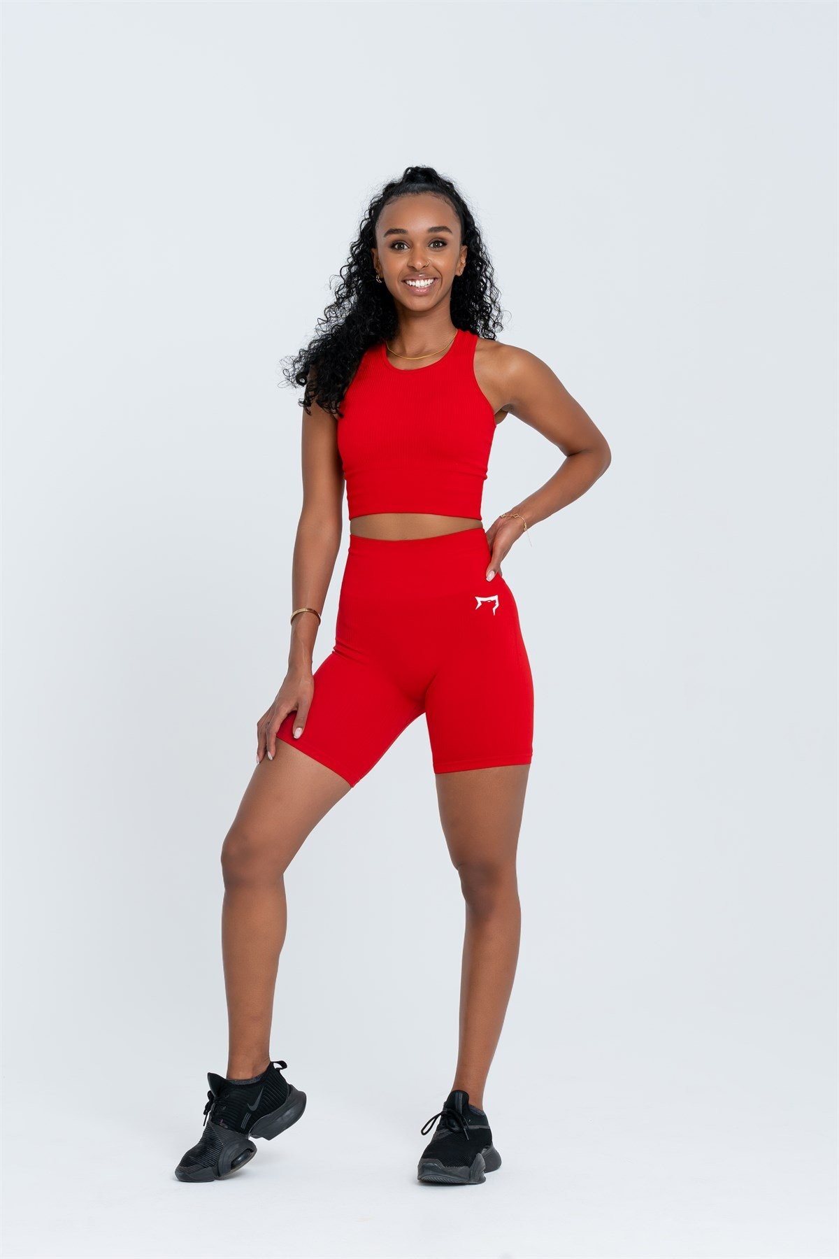 Gymwolves Kadın Spor Şort | Kırmızı | Dikişsiz Spor Şort | Fitilli |