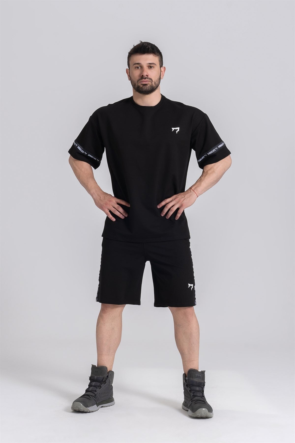 Gymwolves Erkek Şortlu Eşofman Takımı | Siyah | Over Size Şortlu Eşofman Takımı|