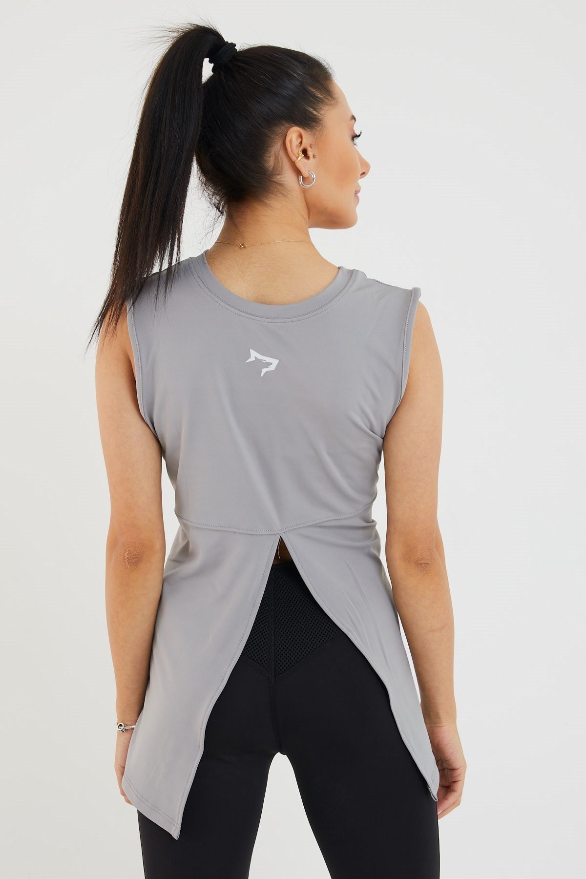 Gymwolves Kadın Spor T-Shirt / Gri | Çift Taraf Giyilebilir Yırtmaçlı