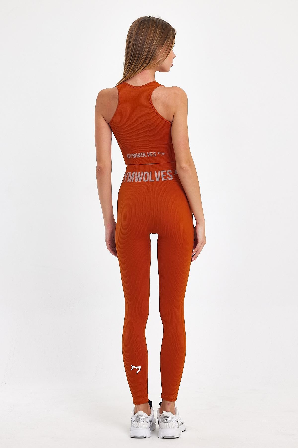 Gymwolves Kadın Halter Yaka Dikişsiz Spor T-Shirt | Turuncu | Crop Tops |