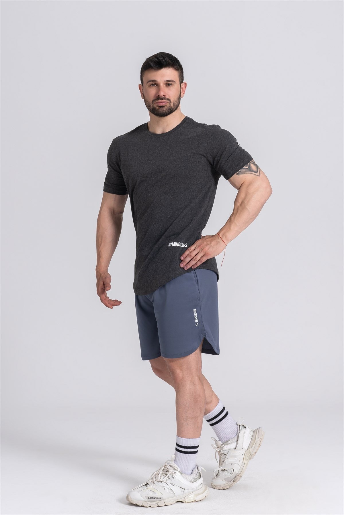 Gymwolves Erkek Spor T-Shirt | T-shirt | Workout Tanktop | Siyah Melanj | Never Give Up |