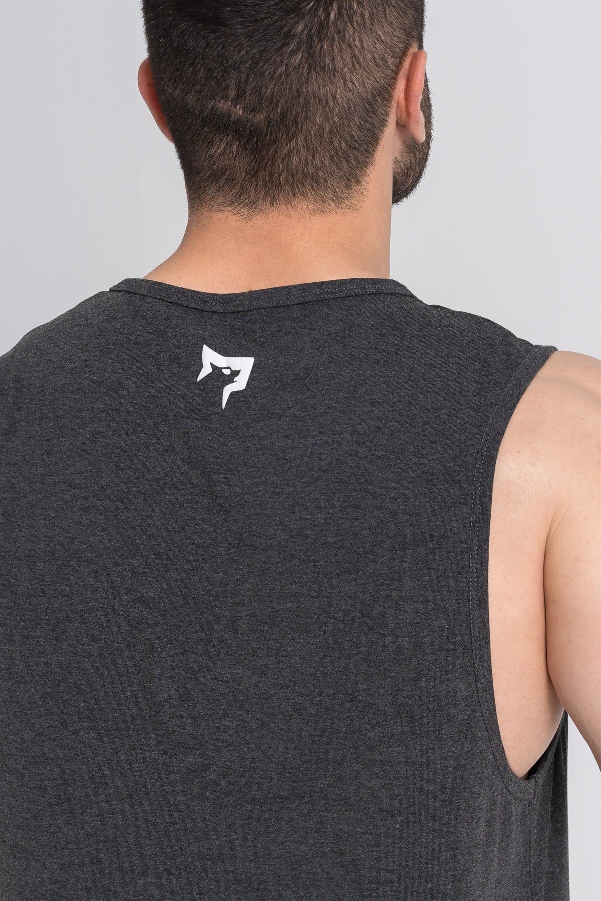 Gymwolves Erkek Kolsuz T-Shirt | Erkek Spor T-shirt | Siyah Melanj | Workout Tanktop |