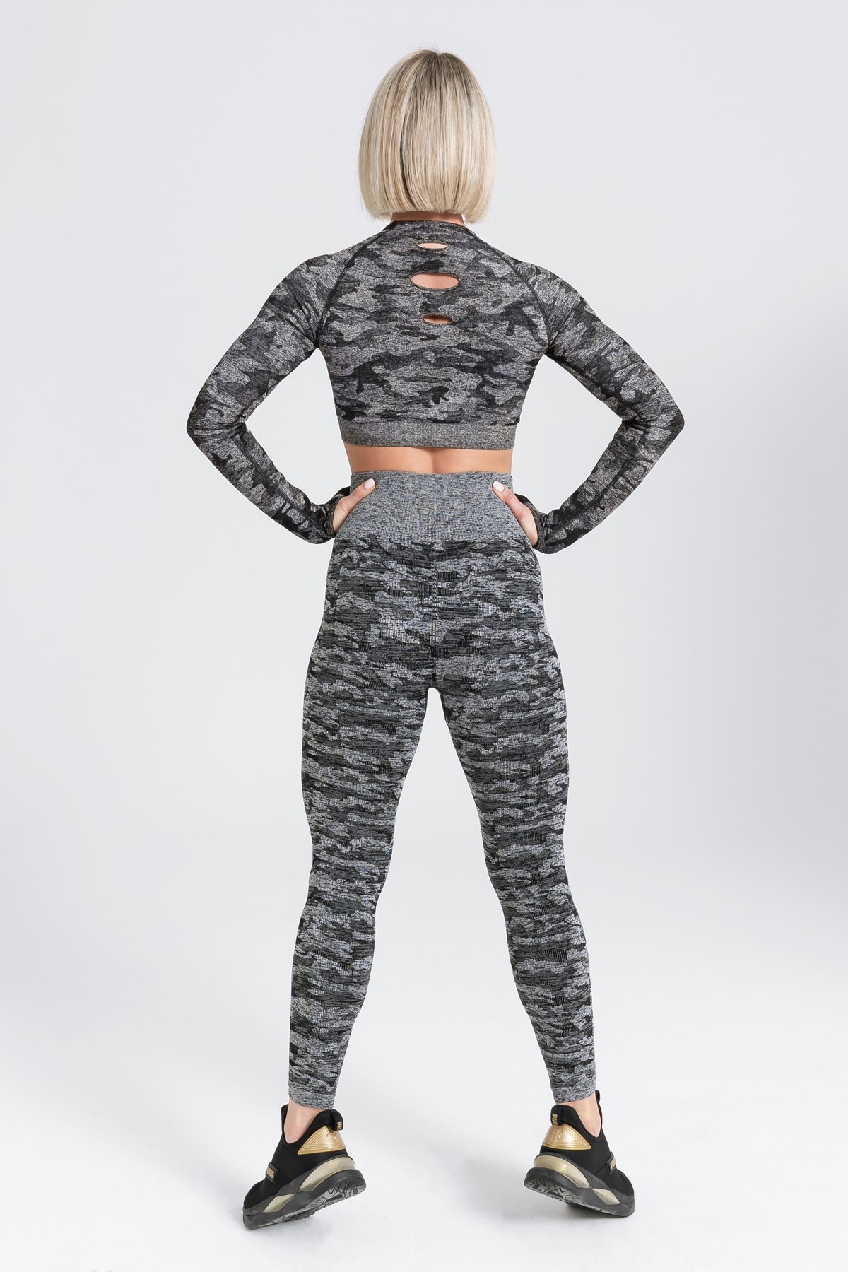 Gymwolves Kadın Uzun Kollu Dikişsiz Spor Tişört | Crop Tops | Siyah | Action Serisi Serisi |