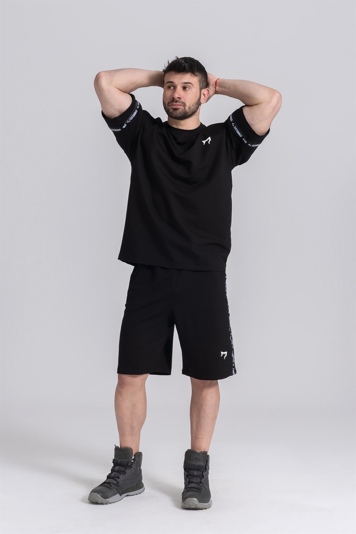 Gymwolves Erkek Şortlu Eşofman Takımı | Siyah | Over Size Şortlu Eşofman Takımı|