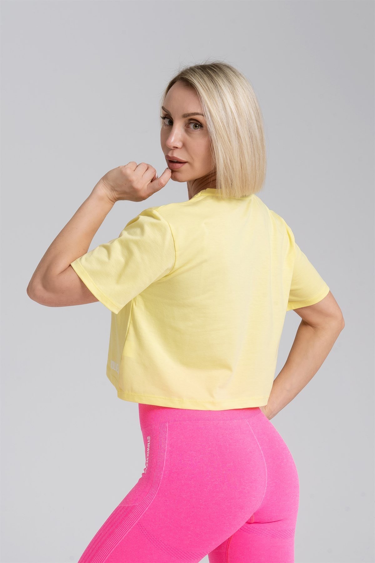 Gymwolves Relax Kadın Crop Tops | Sarı | Cotton Serisi |