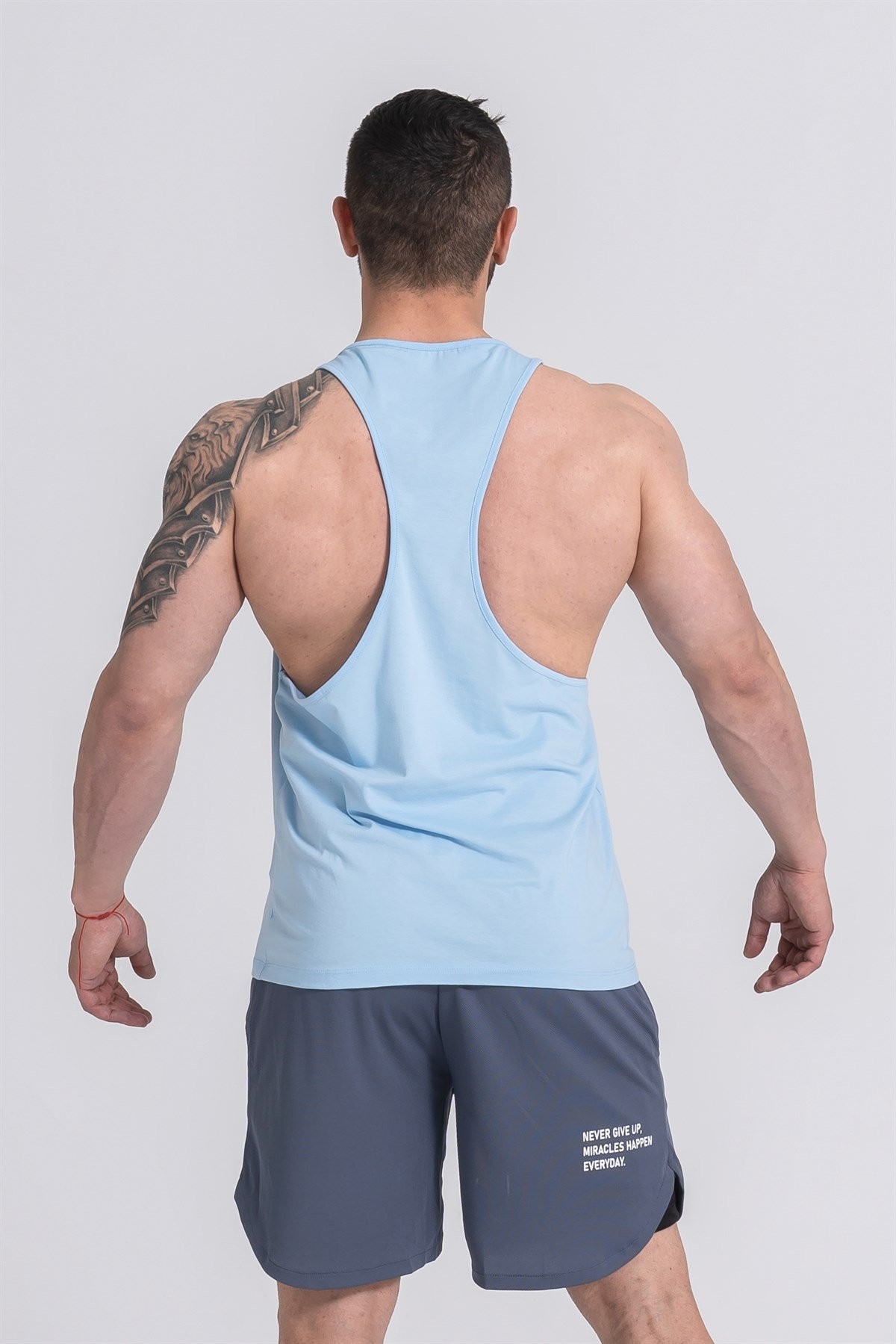 Gymwolves Erkek Spor Atleti İnce Askılı | Stringer | Light Blue | Workout Tanktop |