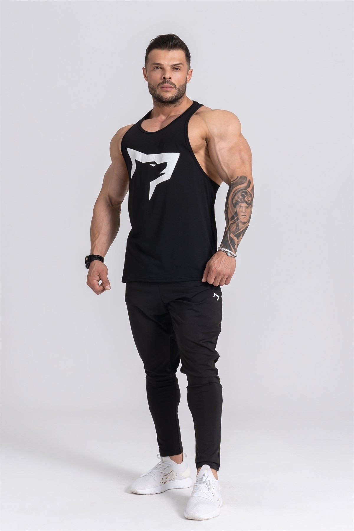 Gymwolves Erkek Spor Atleti | Stringer | Workout Tanktop | Siyah | Wolf Serisi