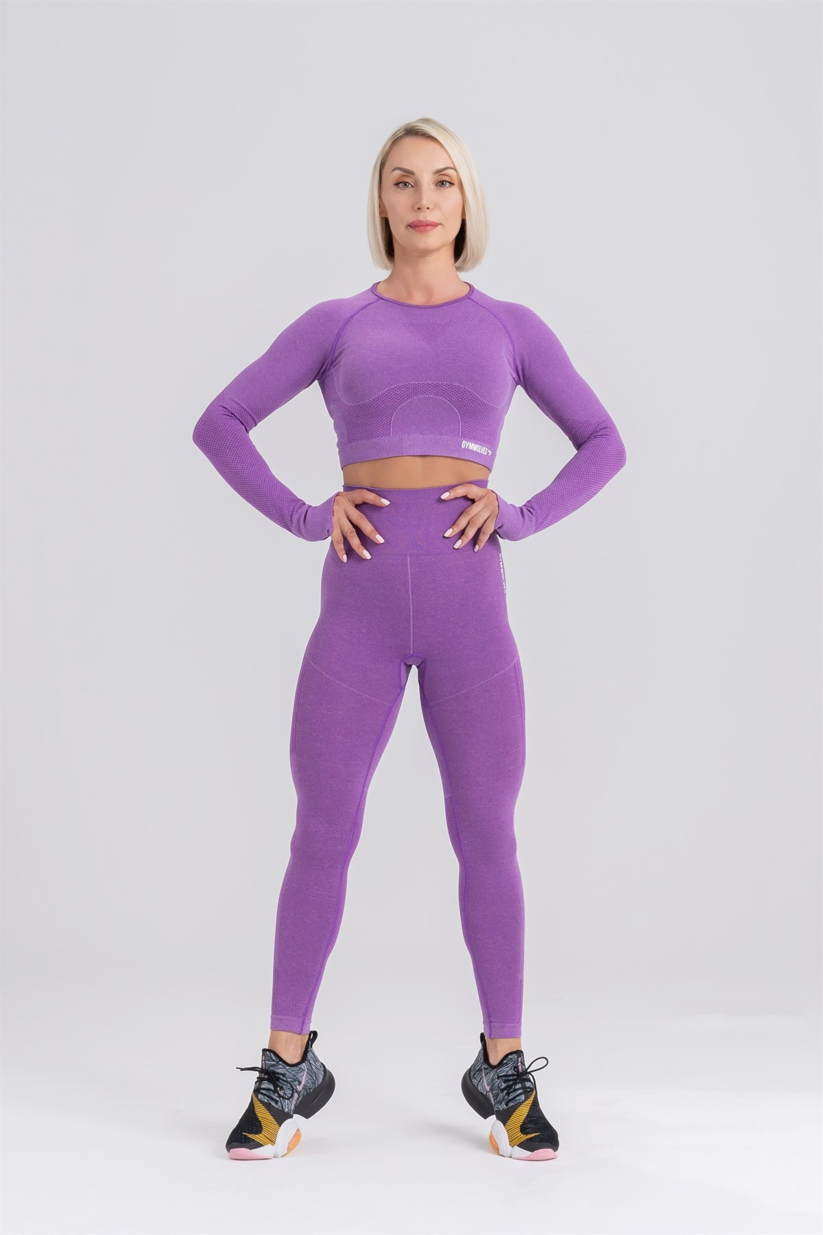 Gymwolves Kadın Uzun Kollu Dikişsiz Spor Tişört | Crop Top | Mor | Enerji Serisi |