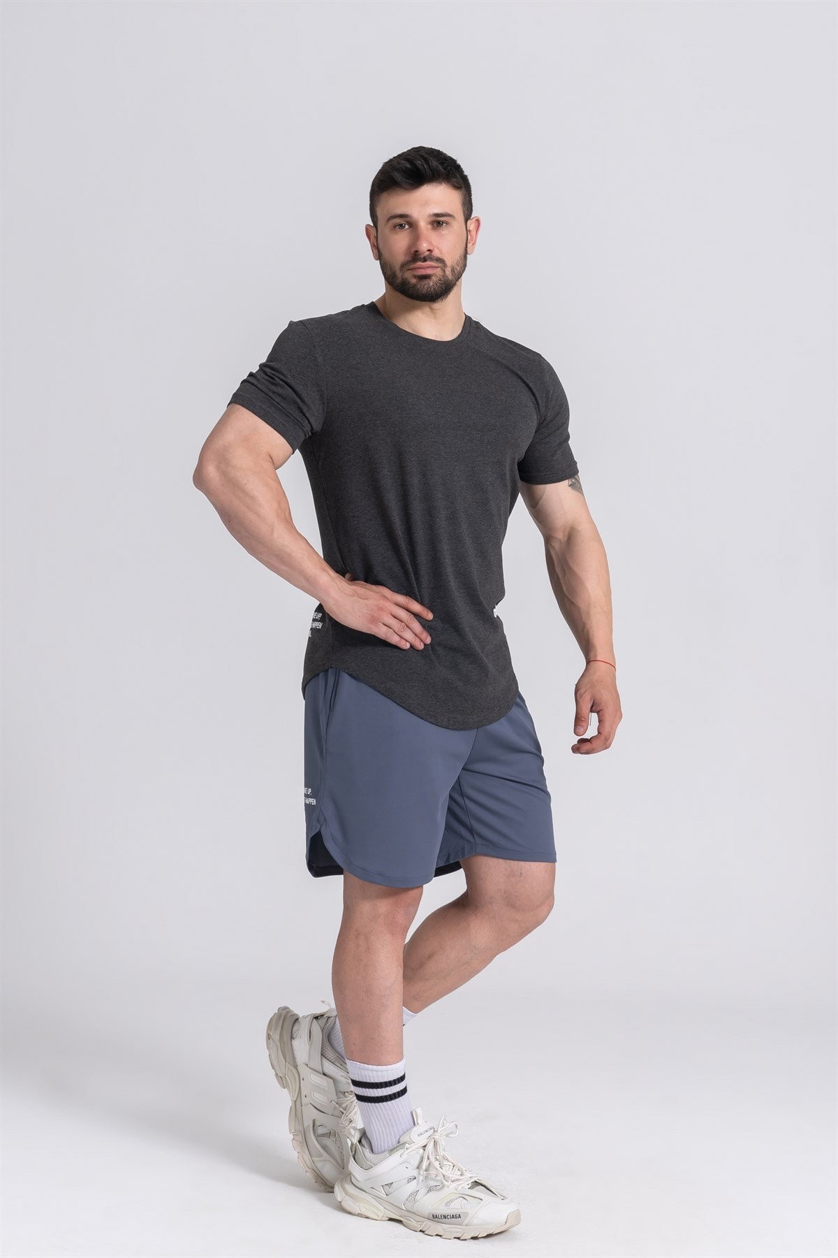 Gymwolves Erkek Spor T-Shirt | T-shirt | Workout Tanktop | Siyah Melanj | Never Give Up |
