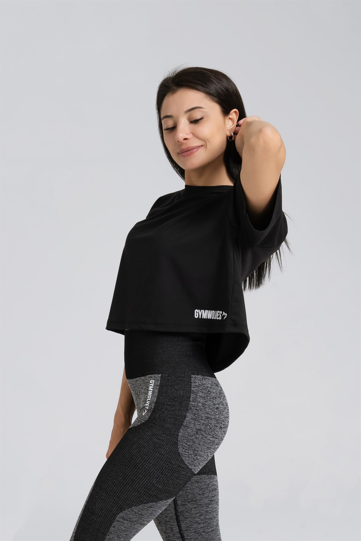 Gymwolves Relax Kadın Crop Tops | Siyah | Cotton Serisi |
