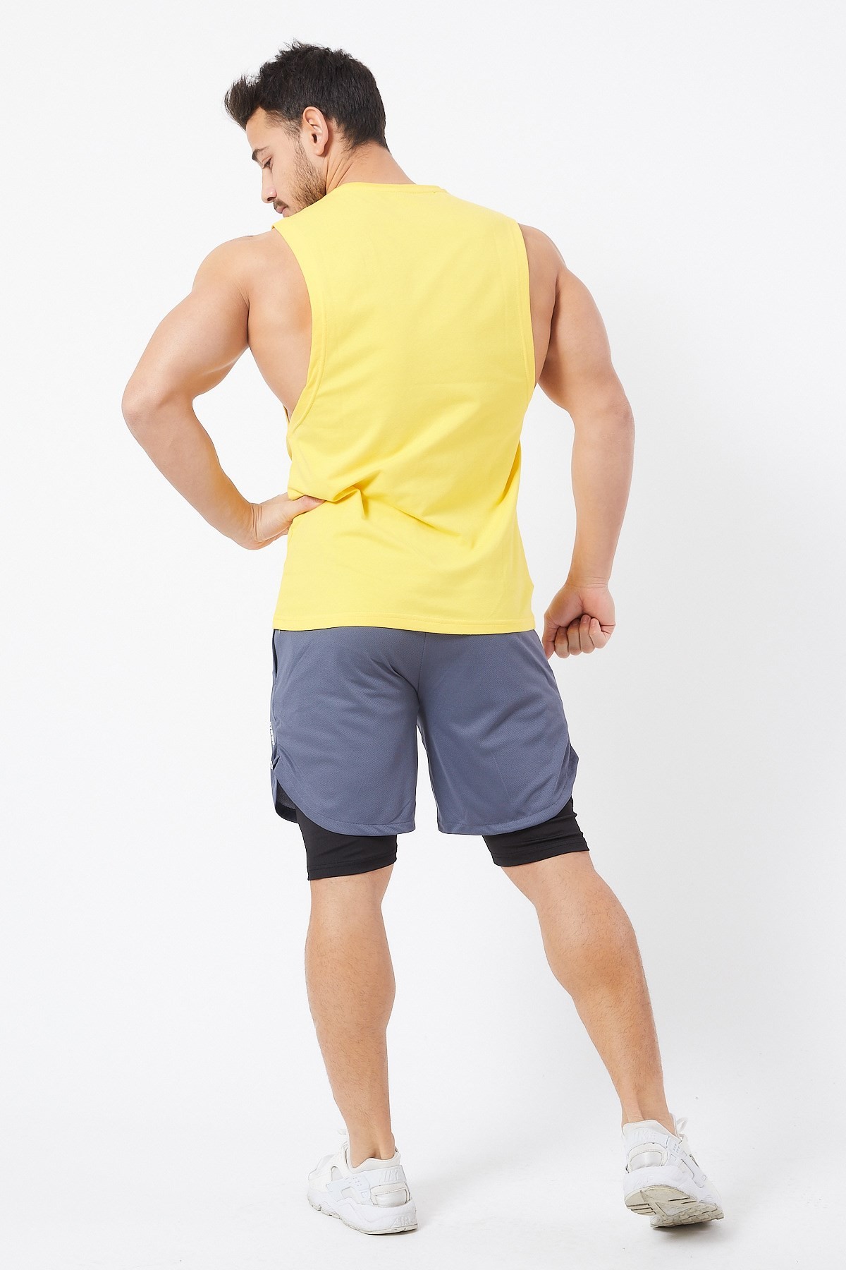 Gymwolves Erkek Kolsuz T-Shirt | Erkek Spor T-shirt | Sarı | Workout Tanktop |