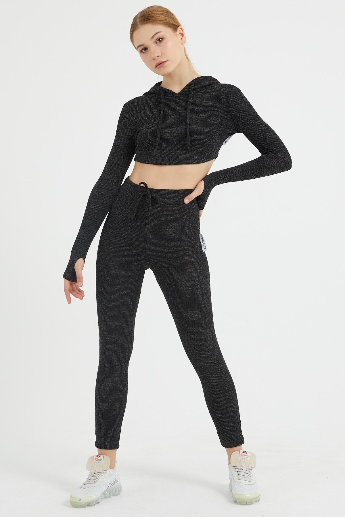 Gymwolves Kadın Eşofman Takımı 3 lü Set | Siyah | Bra | Hoodie | Bottom |