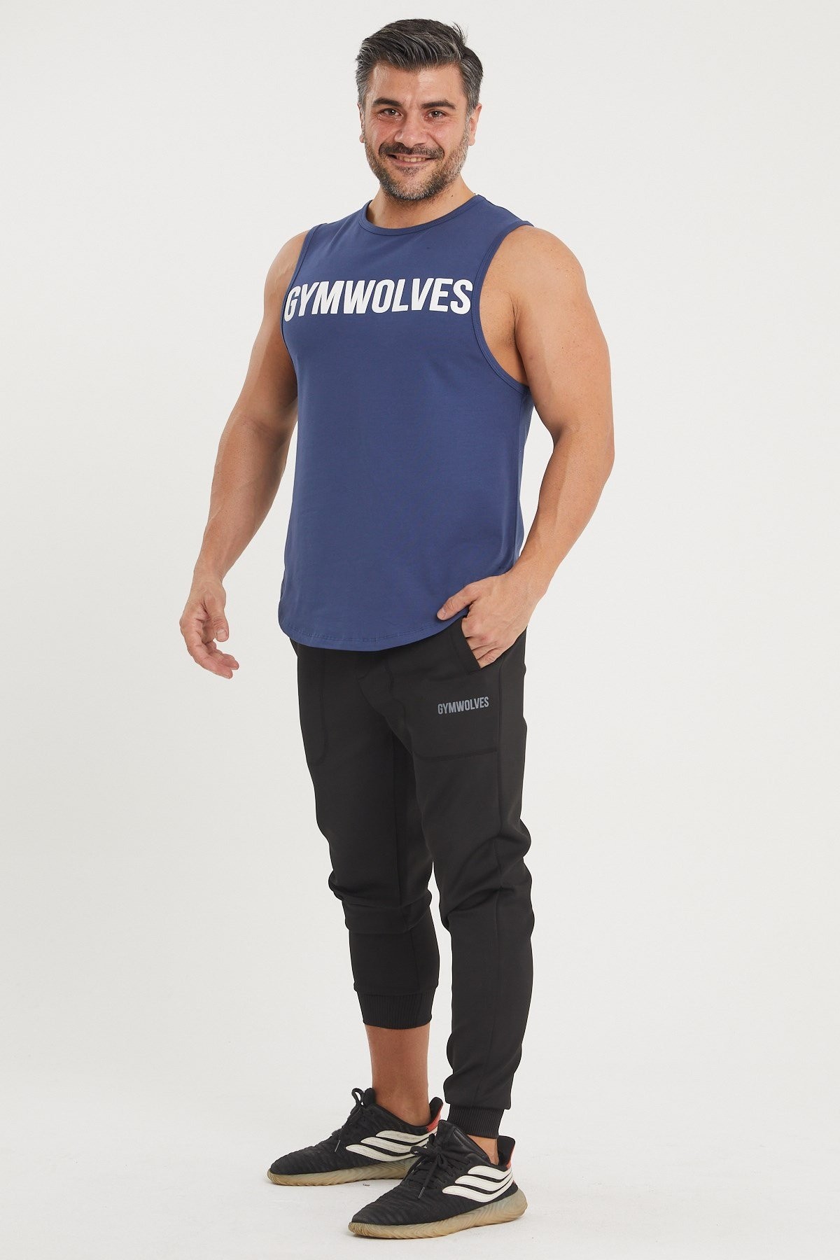 Gymwolves Erkek Kolsuz T-Shirt | Erkek Spor T-shirt | İndigo | Workout Tanktop |