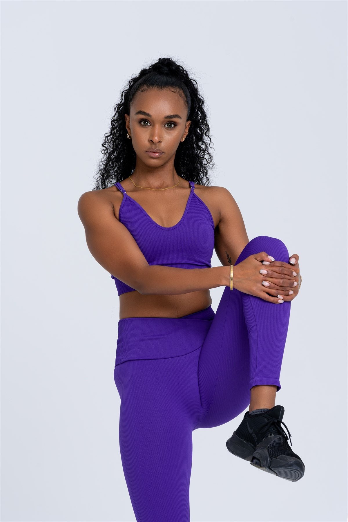 Gymwolves Dikişsiz Spor Tayt | Mor | Seamles Leggings | Fitilli | Anvelop Model |