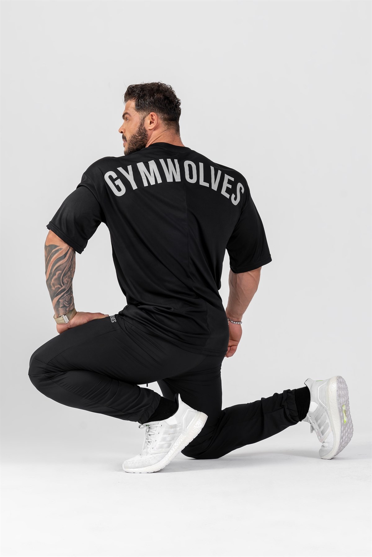Gymwolves Erkek Over Size Spor T-Shirt | Siyah |  Workout T-Shirt | Relax Serisi |