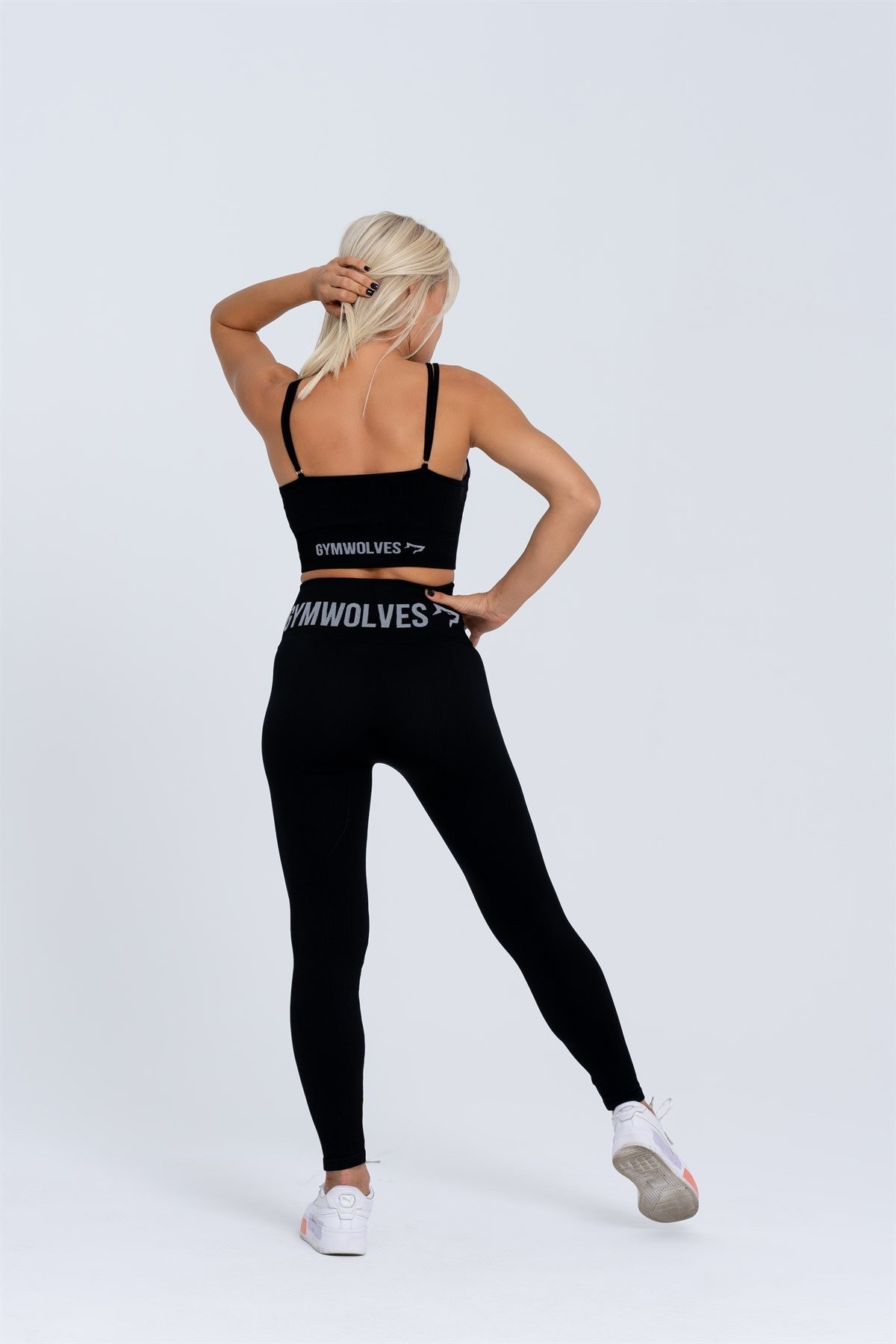 Gymwolves Dikişsiz Spor Tayt | Siyah | Seamles Leggings | Fitilli | Anvelop Model |