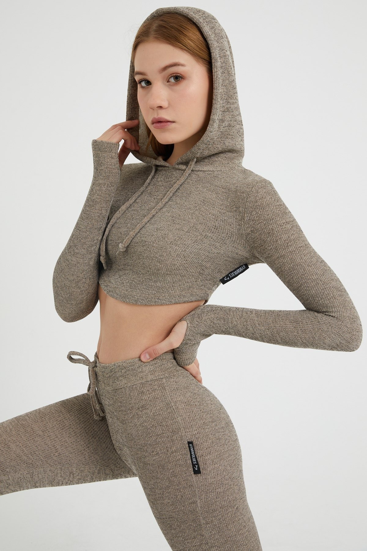 Gymwolves Kadın Eşofman Takımı 3 lü Set | Kahverengi | Bra | Hoodie | Bottom |