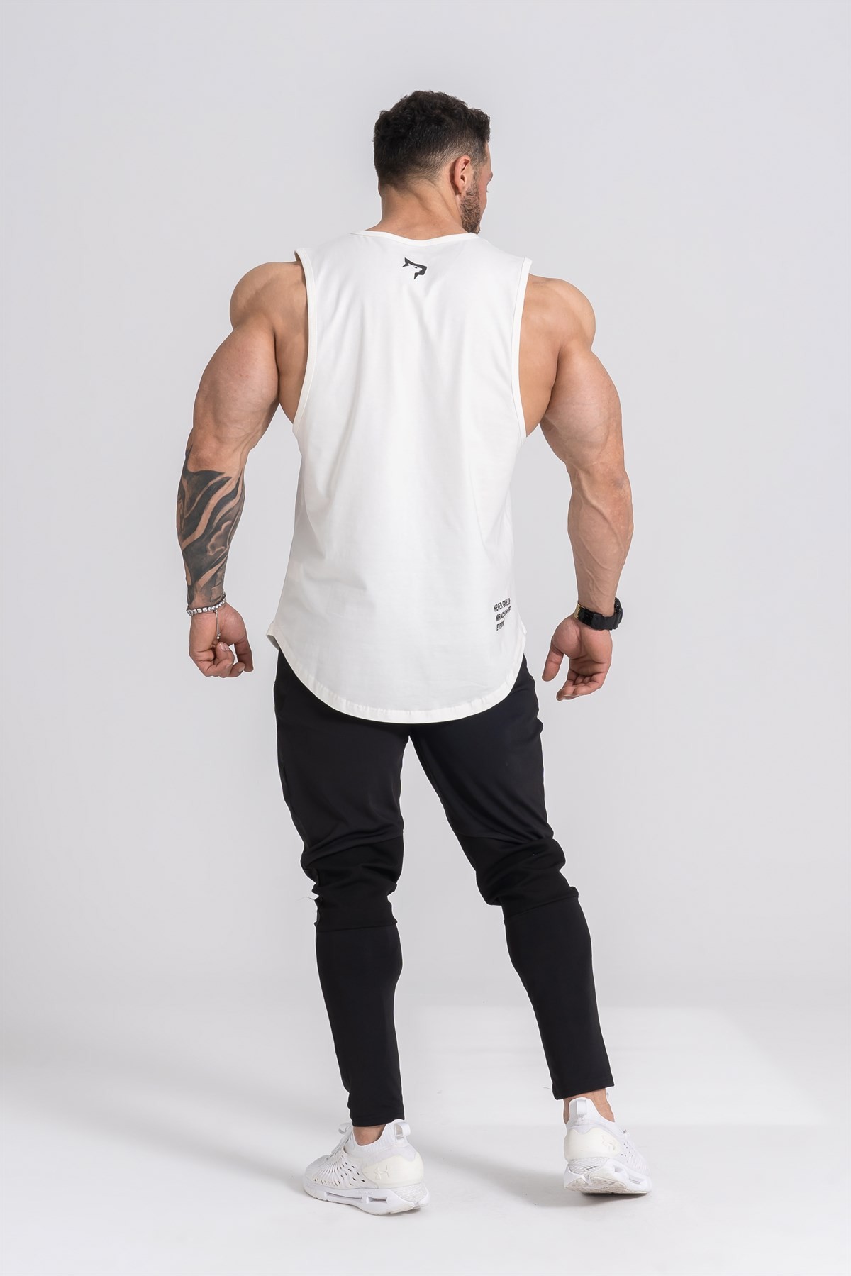 Gymwolves Erkek Kolsuz T-Shirt | Erkek Spor T-shirt | Workout Tanktop | Krem | Never Give Up |