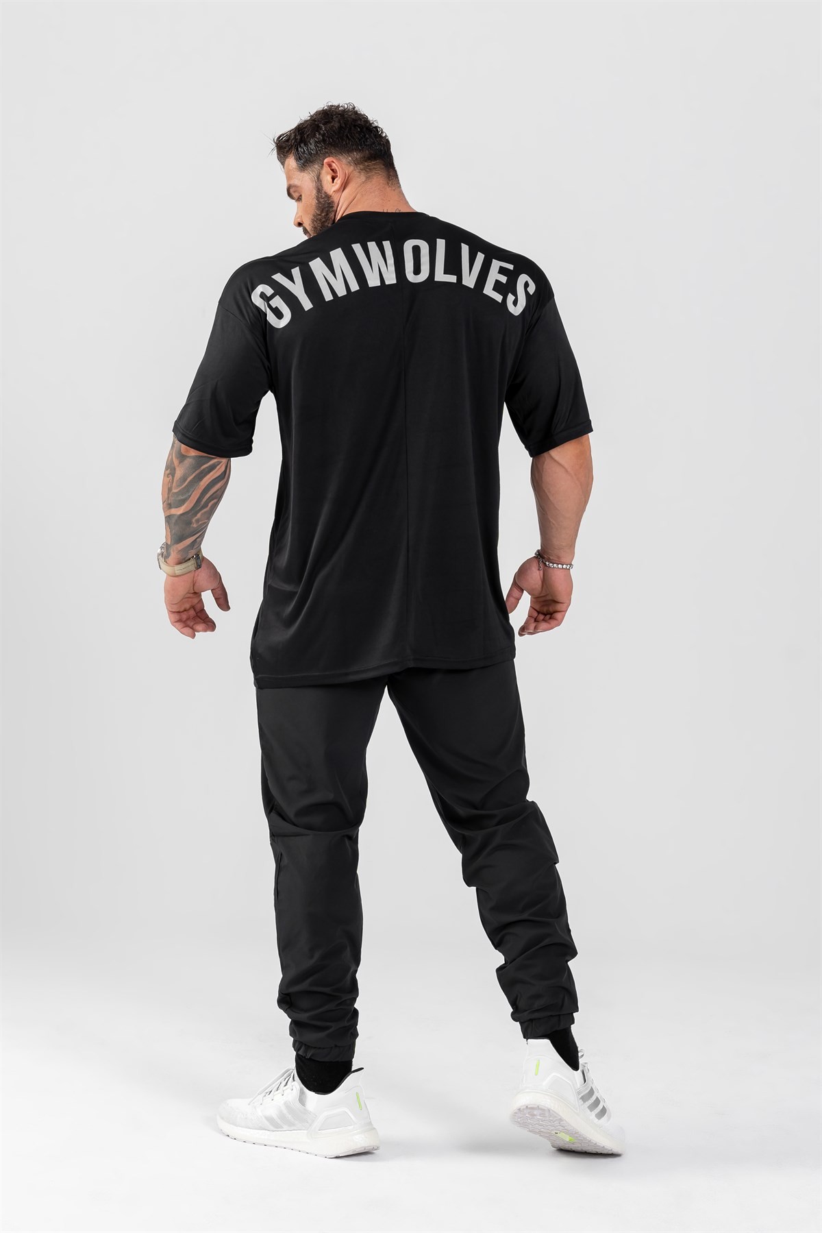 Gymwolves Erkek Over Size Spor T-Shirt | Siyah |  Workout T-Shirt | Relax Serisi |