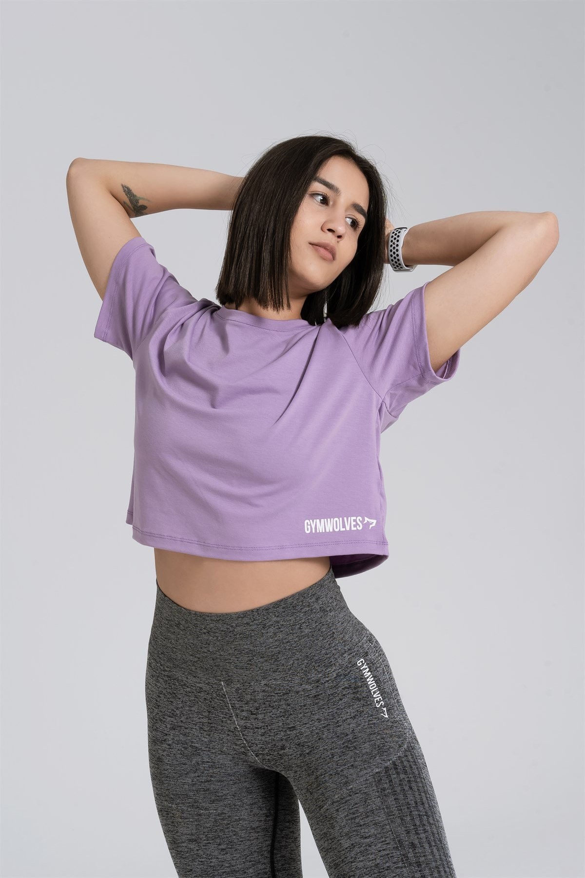 Gymwolves Relax Kadın Crop Tops | Mor | Cotton Serisi |