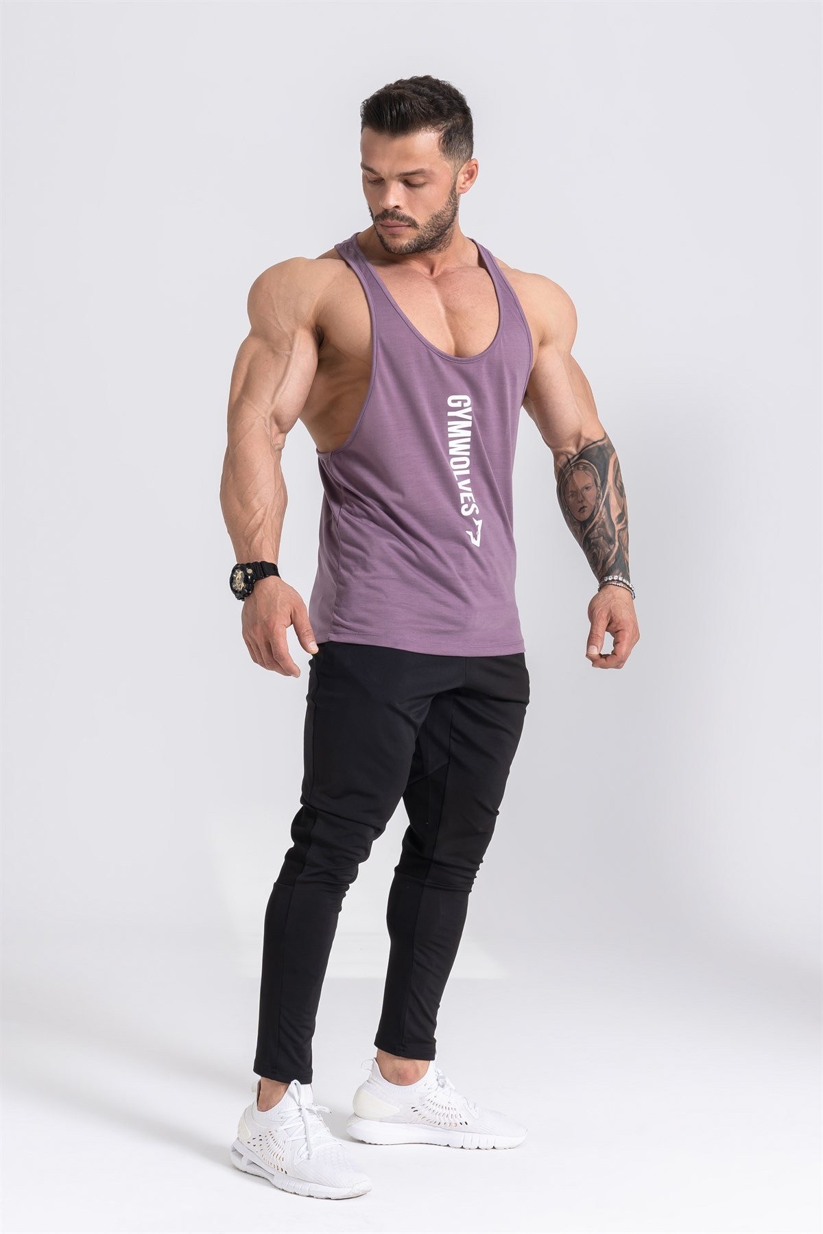 Gymwolves Erkek Spor Atleti İnce Askılı | Stringer | Mor | Workout Tanktop |