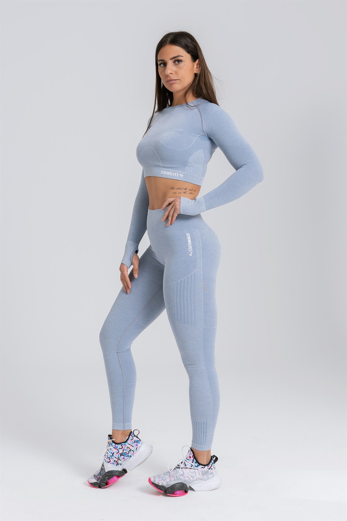 Gymwolves Dikişsiz Spor Tayt | Seamles Leggings | Light Blue | Enerji Serisi |