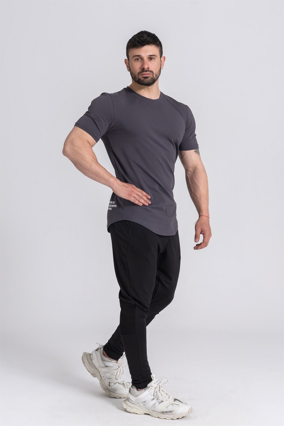 Gymwolves Erkek Spor T-Shirt | T-shirt | Workout Tanktop | Füme | Never Give Up |