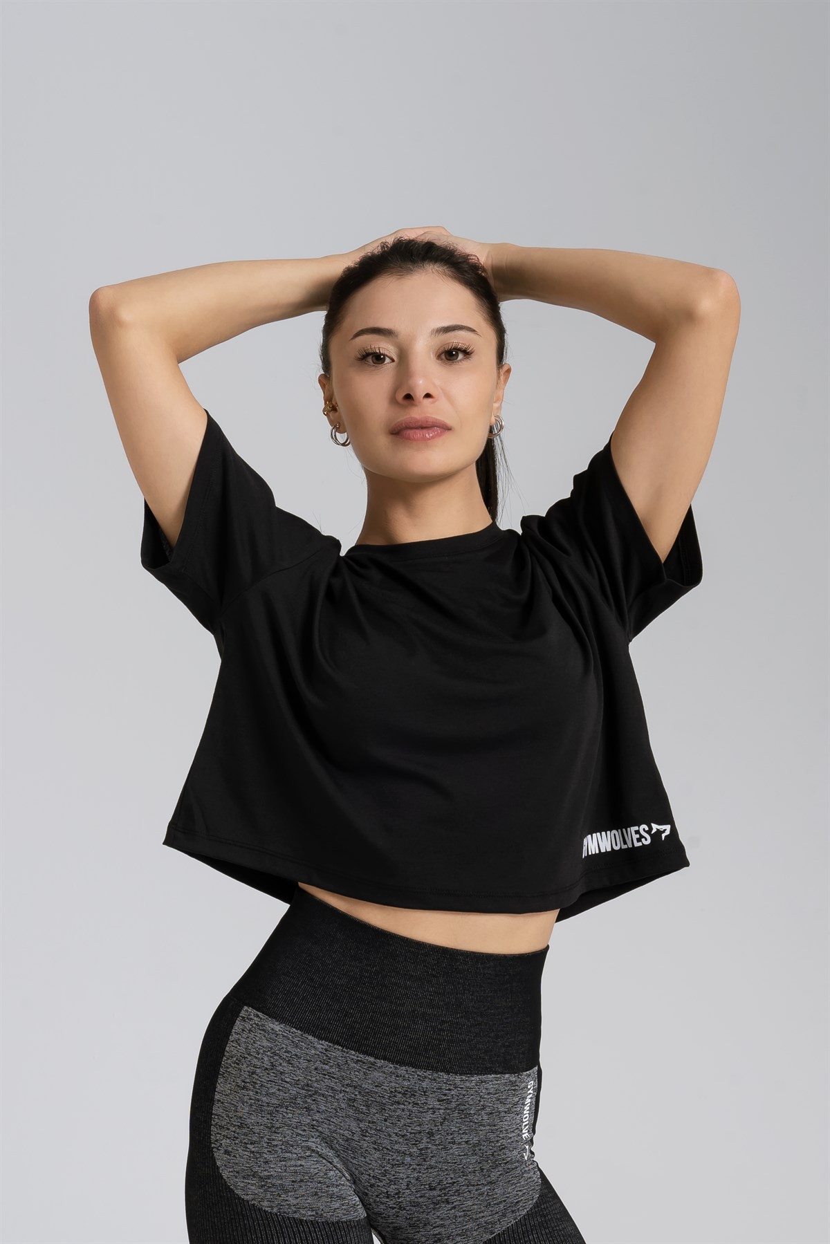 Gymwolves Relax Kadın Crop Tops | Siyah | Cotton Serisi |
