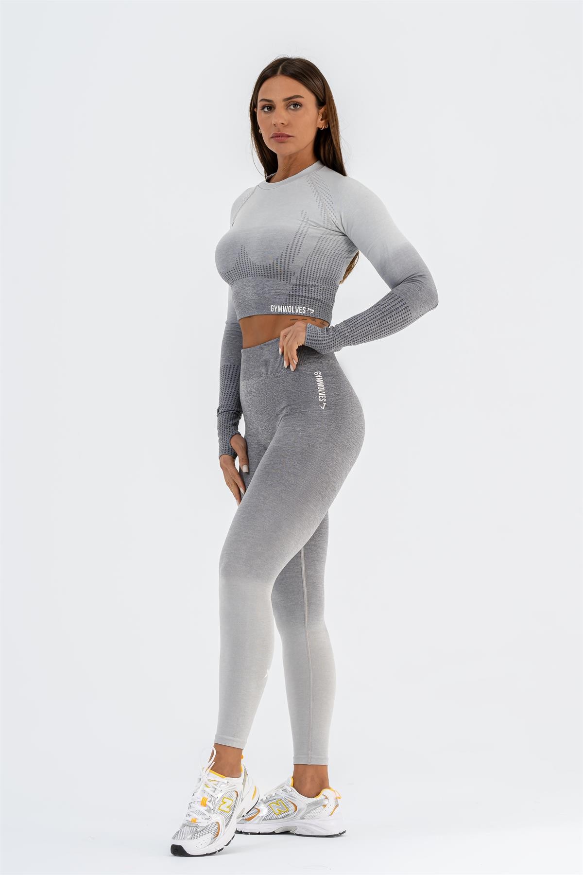 Gymwolves Dikişsiz Spor Tayt | Gri | Seamles Leggings | Ombre Serisi |