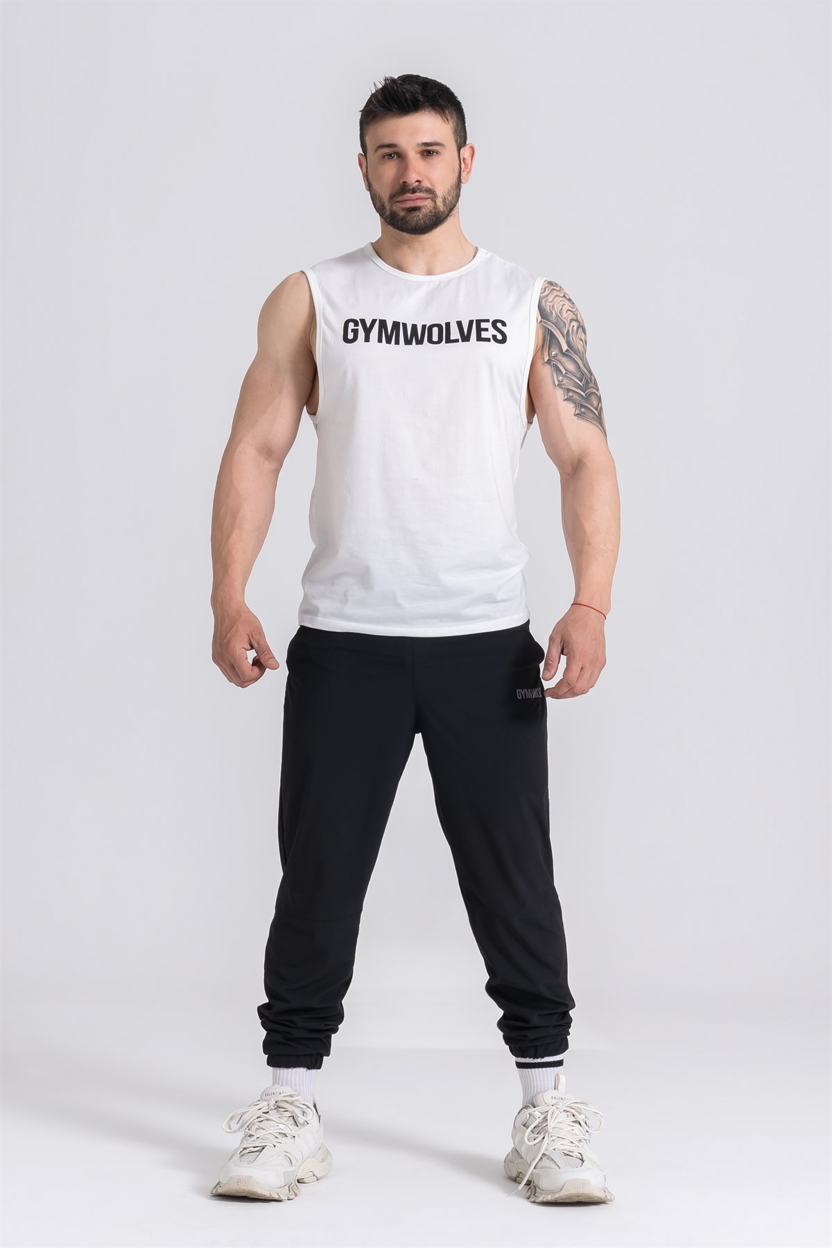 Gymwolves Erkek Kolsuz T-Shirt | Erkek Spor T-shirt | Beyaz | Workout Tanktop |