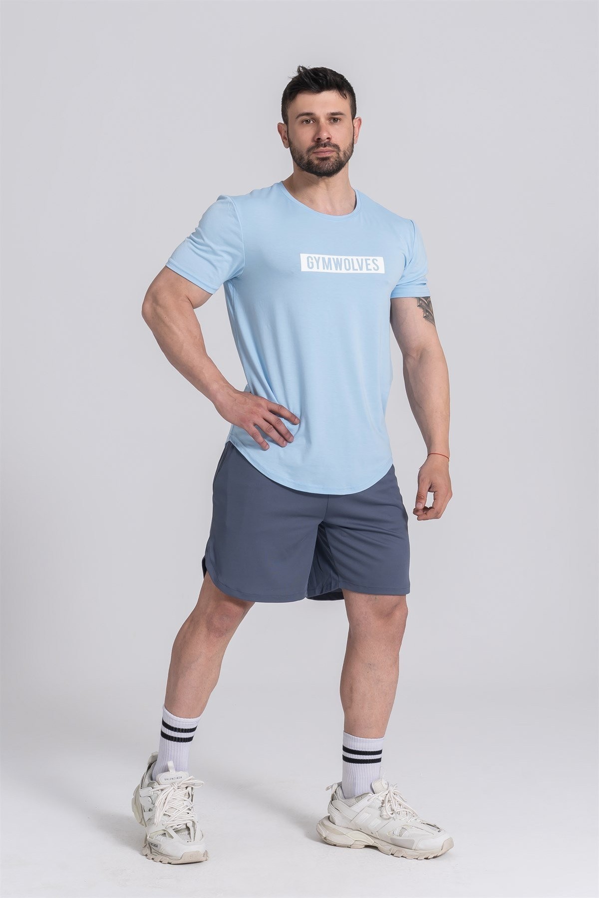 Gymwolves  Erkek Spor T-Shirt  | Light Blue | Workout T-Shirt |