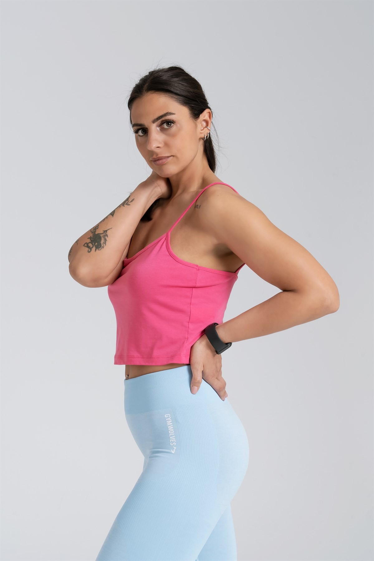 Gymwolves Askılı Body Crop Tops | Fuşya | Cotton Serisi |