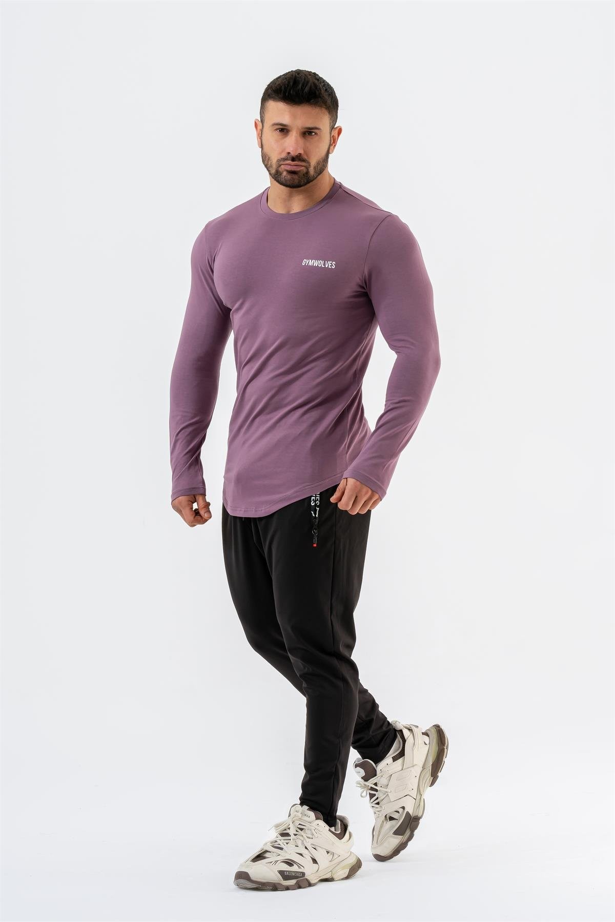 Gymwolves Erkek Spor Body | Mor | Uzun Kollu Spor T-Shirt | Basic Serisi |