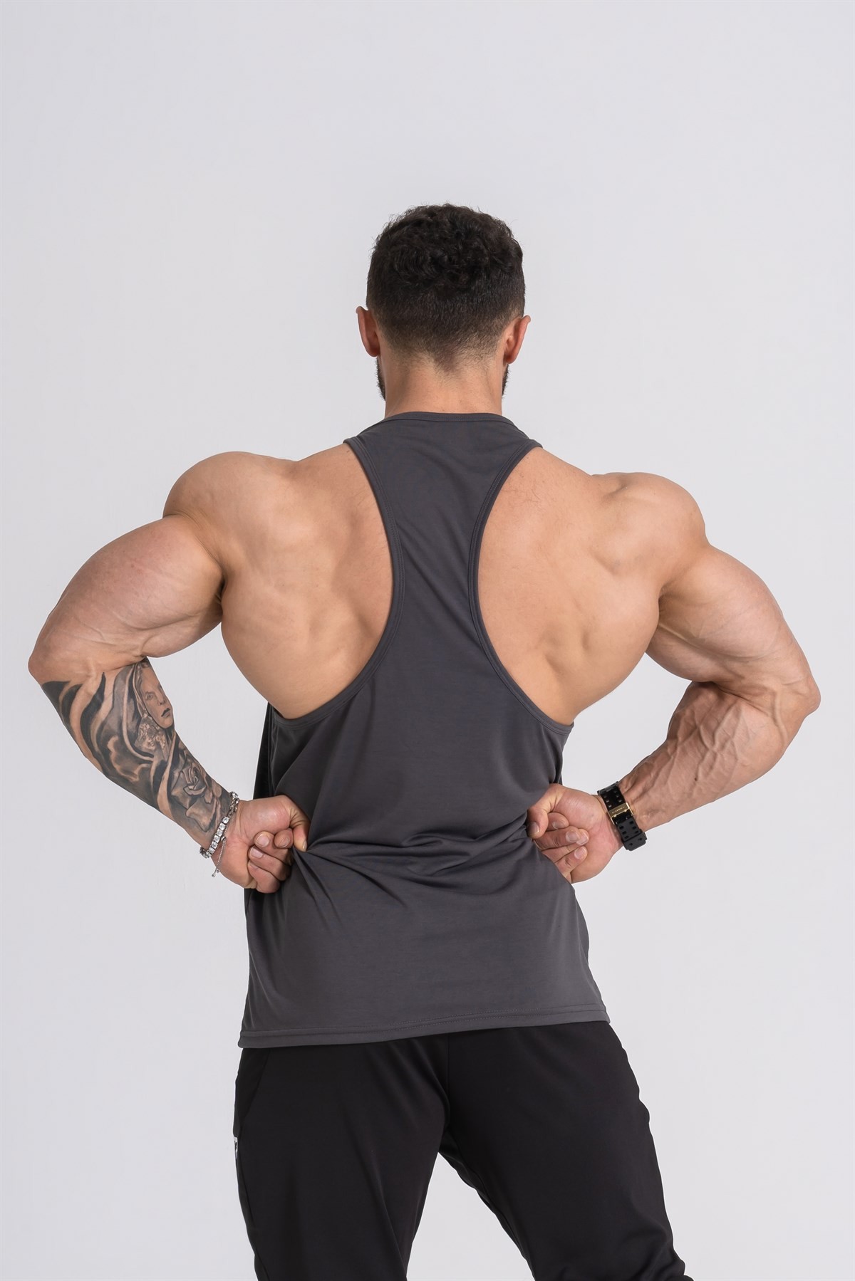 Gymwolves Erkek Spor Atleti | Stringer | Workout Tanktop | Füme | Wolf Serisi