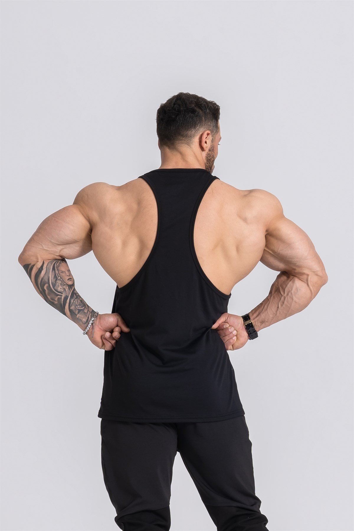 Gymwolves Erkek Spor Atleti | Stringer | Workout Tanktop | Siyah | Wolf Serisi