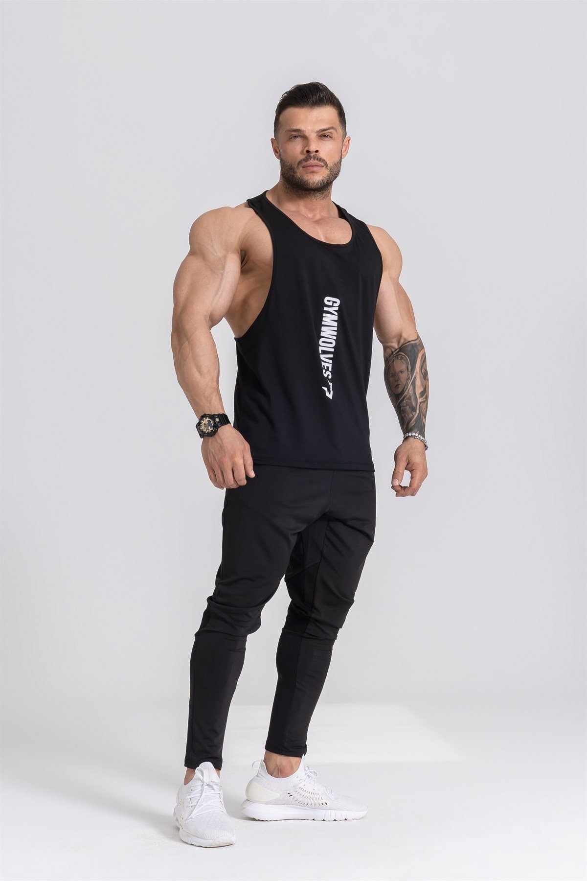 Gymwolves Spor Atleti | Stringer | Workout Tanktop | Siyah | Comfortable Serisi