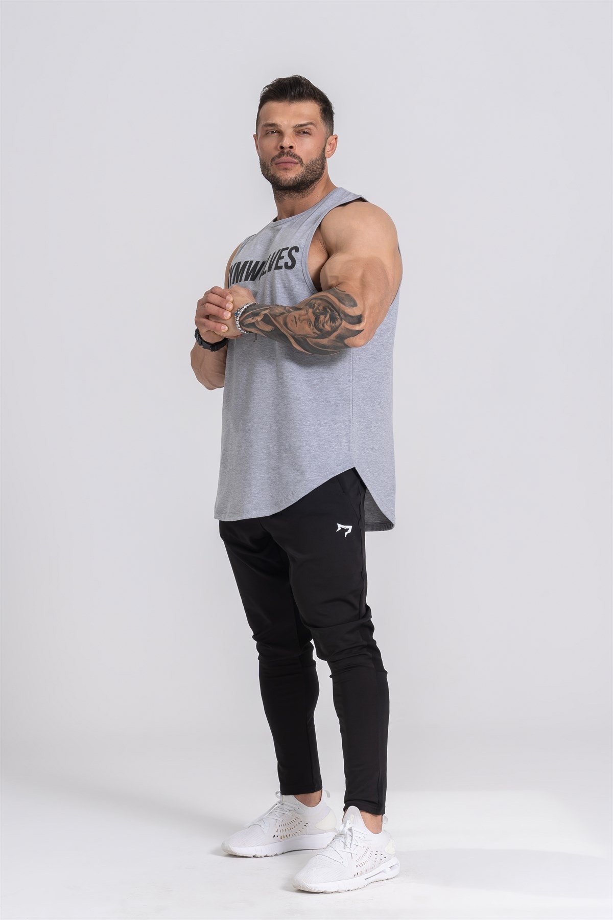 Gymwolves Erkek Kolsuz T-Shirt | Erkek Spor T-shirt | Gri | Workout Tanktop |