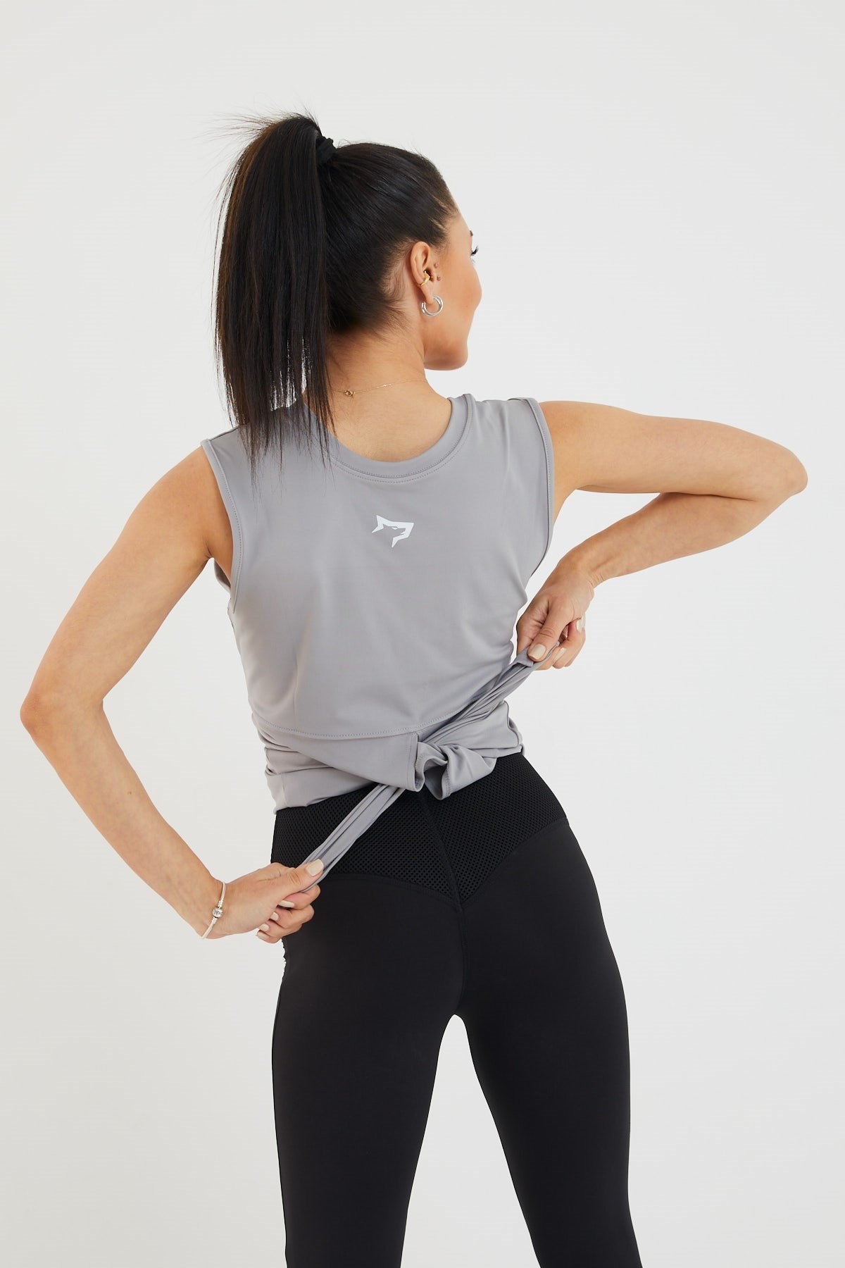 Gymwolves Kadın Spor T-Shirt / Gri | Çift Taraf Giyilebilir Yırtmaçlı
