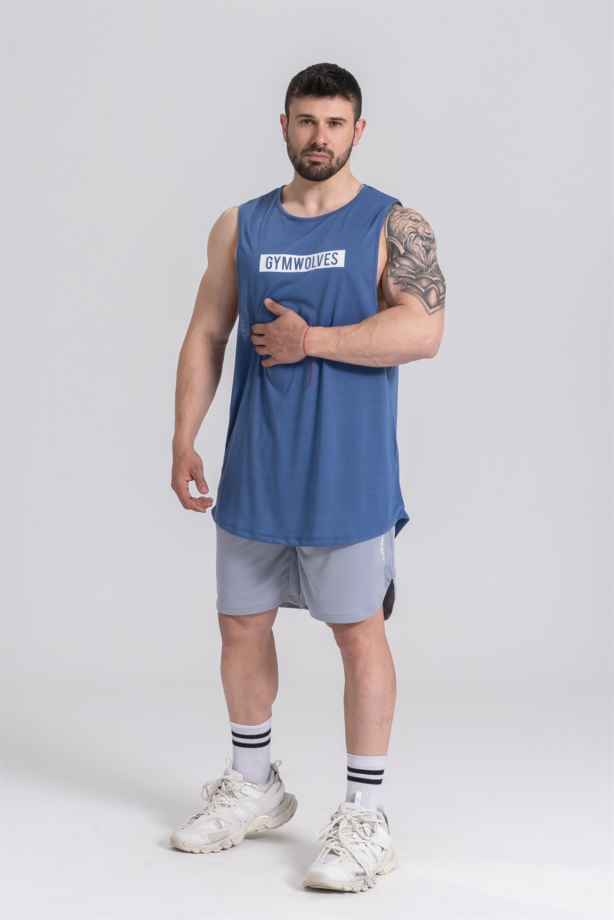 Gymwolves Erkek Kolsuz T-Shirt | Erkek Spor T-shirt | İndigo | Workout Tanktop |